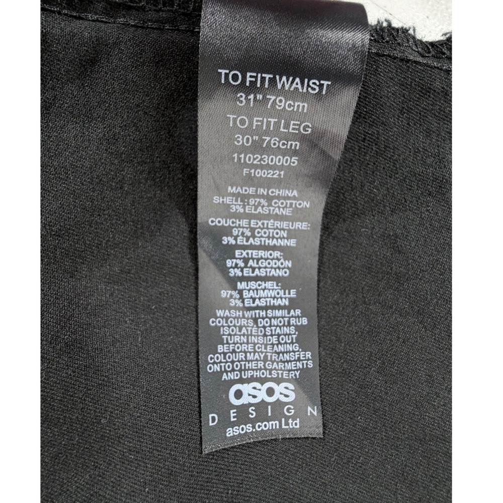 Asos Design Chino Pants 29x26 High Rise Black‎ Slim Tapered Cotton Stretch - Picture 4 of 10